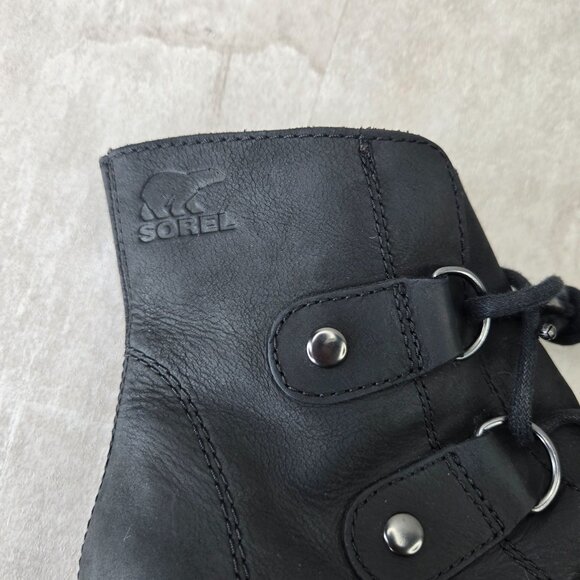 Sorel Lace Up Boots 7.5 Black Leather Chunky Block Heel Platform Combat Booties - Picture 11 of 13